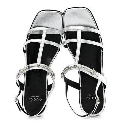Gucci Metallic Calfskin Horsebit Divine Slingback Sandals 38 Silver 2 of 13