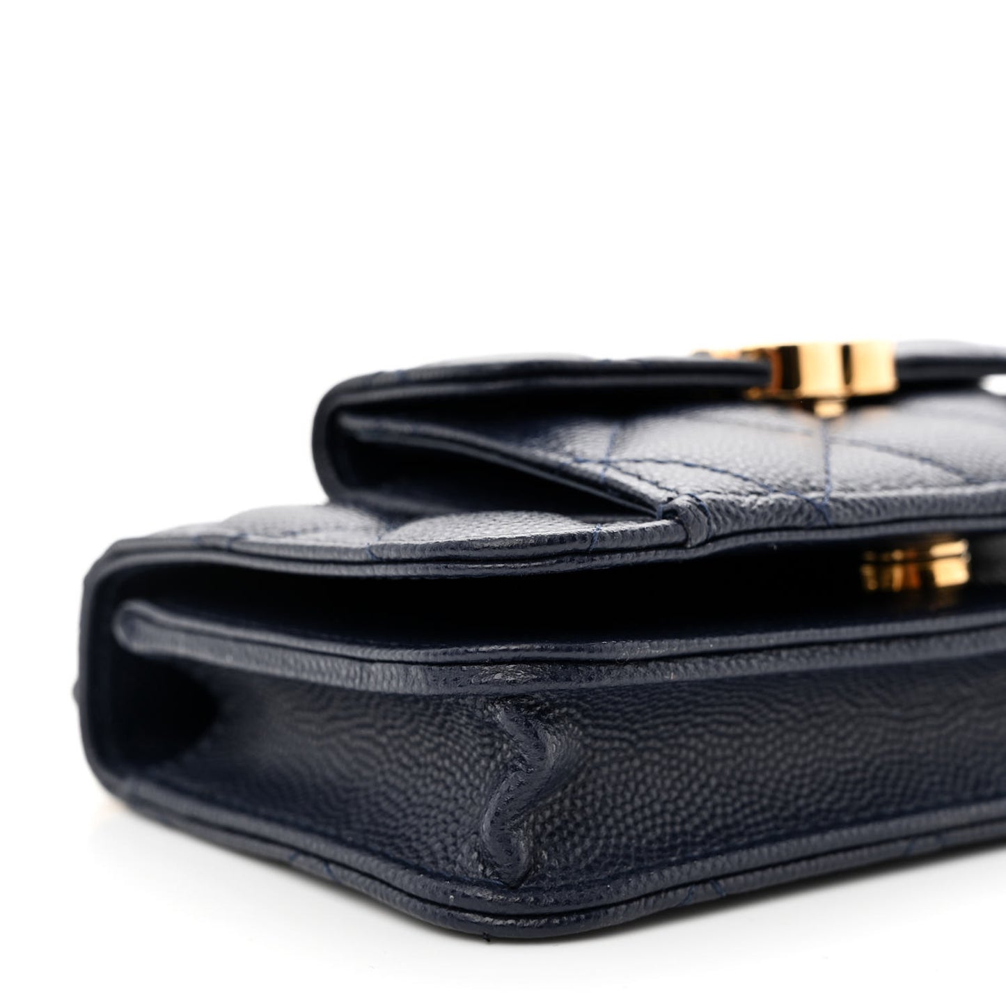 Caviar Quilted Pocket Twins Clutch With Chain Navy Blue