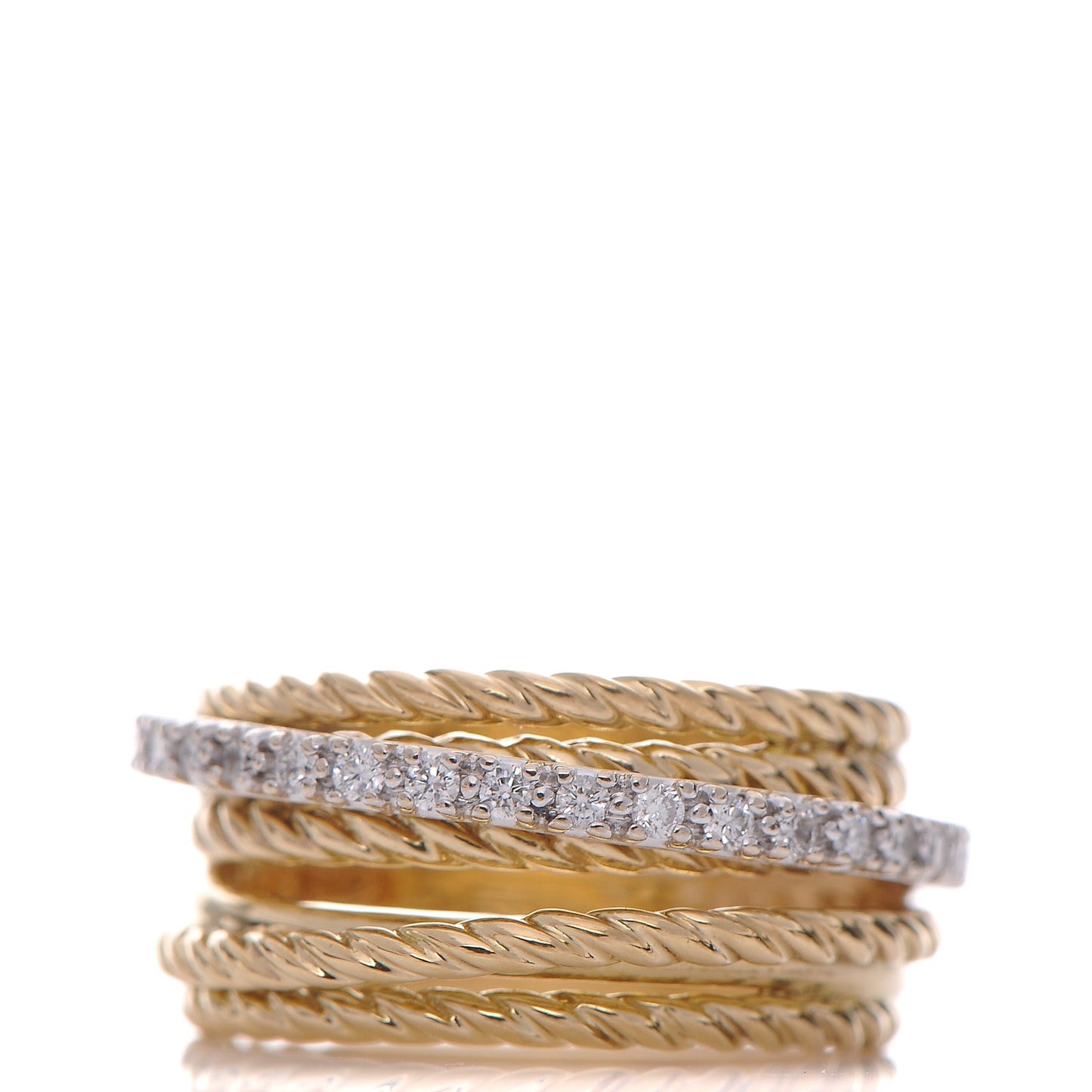 18K Yellow Gold Diamond 11mm Wide Crossover Ring 50 5.5