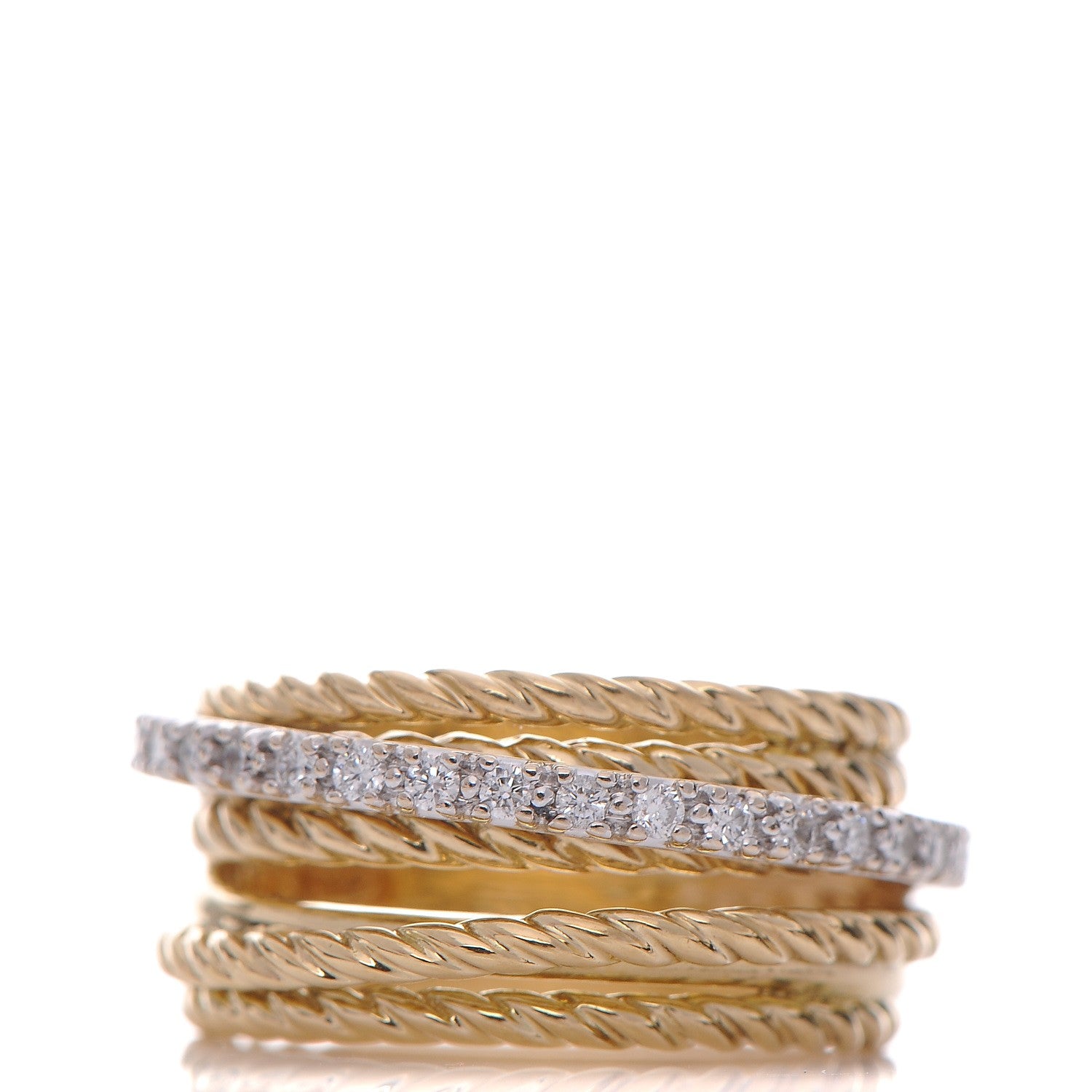 David Yurman 18K Yellow Gold Diamond 11mm Wide Crossover Ring 50 5.5 1 of 5