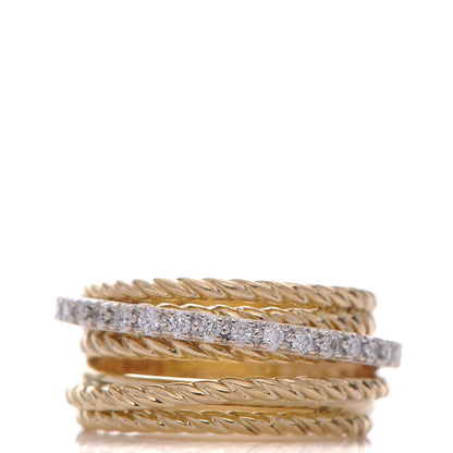 David Yurman 18K Yellow Gold Diamond 11mm Wide Crossover Ring 50 5.5 1 of 5