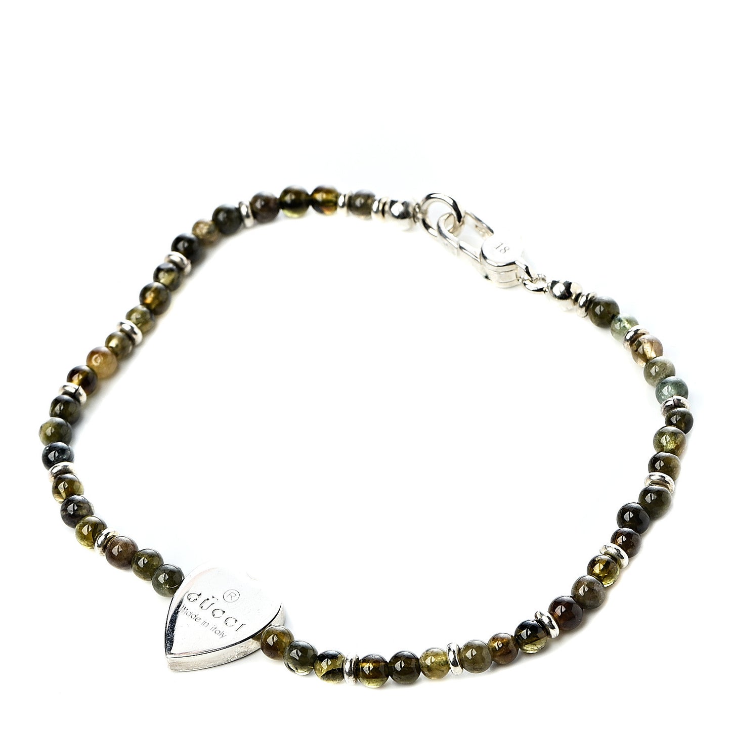 Sterling Silver Green Tourmaline Bead Heart Bracelet