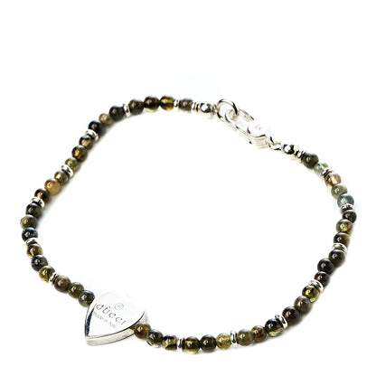 Gucci Sterling Silver Green Tourmaline Bead Heart Bracelet 1 of 5