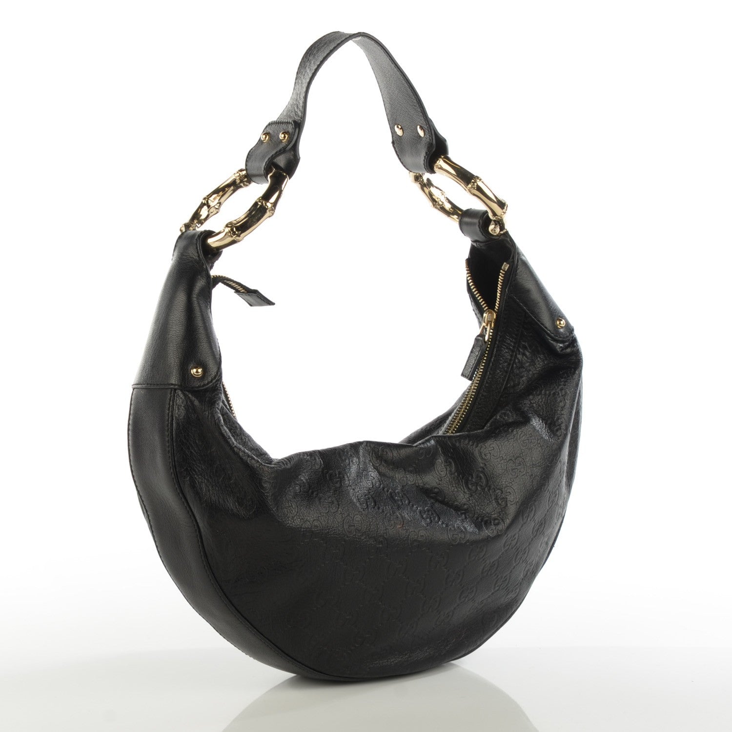 Gucci Guccissima Half Moon Bamboo Ring Hobo Black 3 of 7