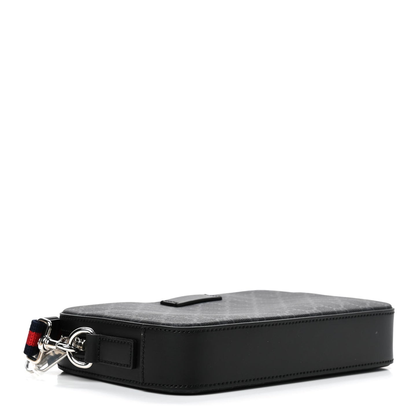 GG Supreme Monogram Appia Calfskin Web Wristlet Black