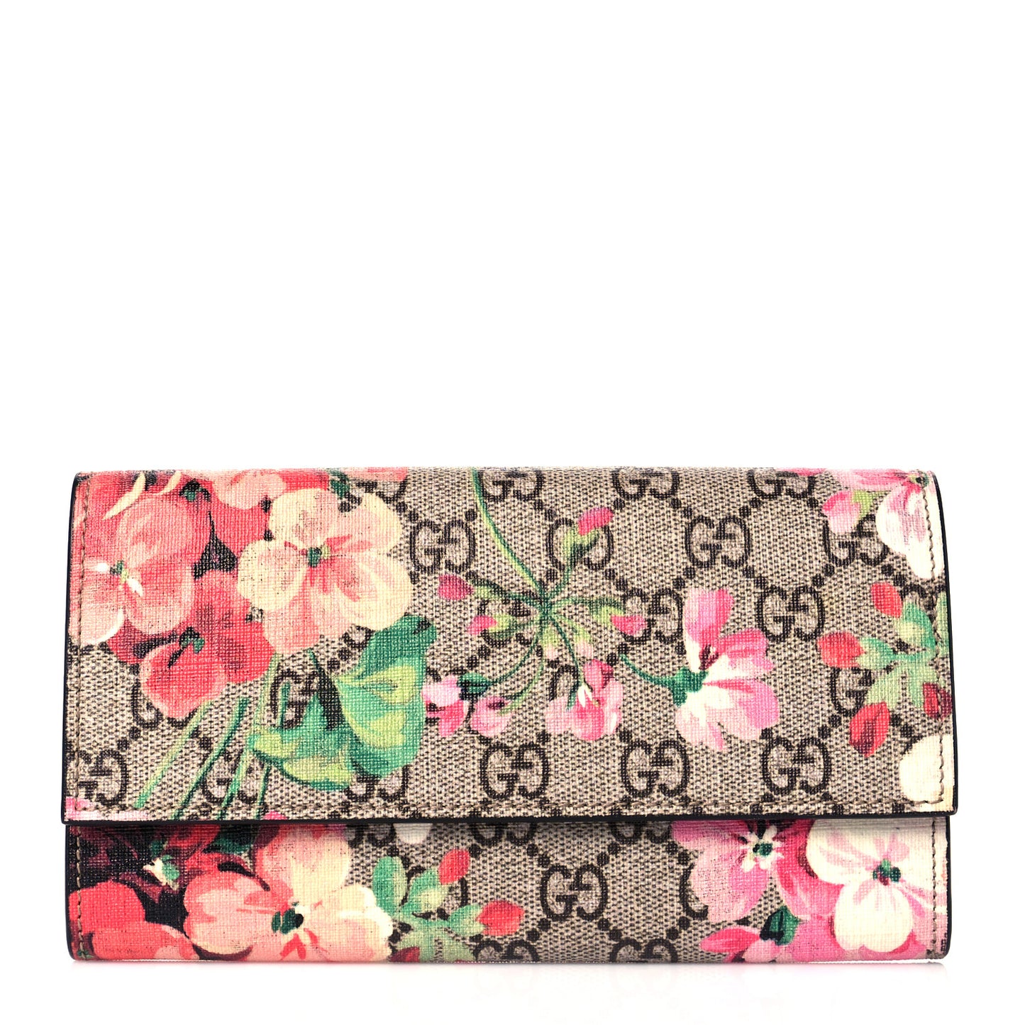 GG Supreme Monogram Blooms Continental Wallet Beige Multicolor Dry Rose