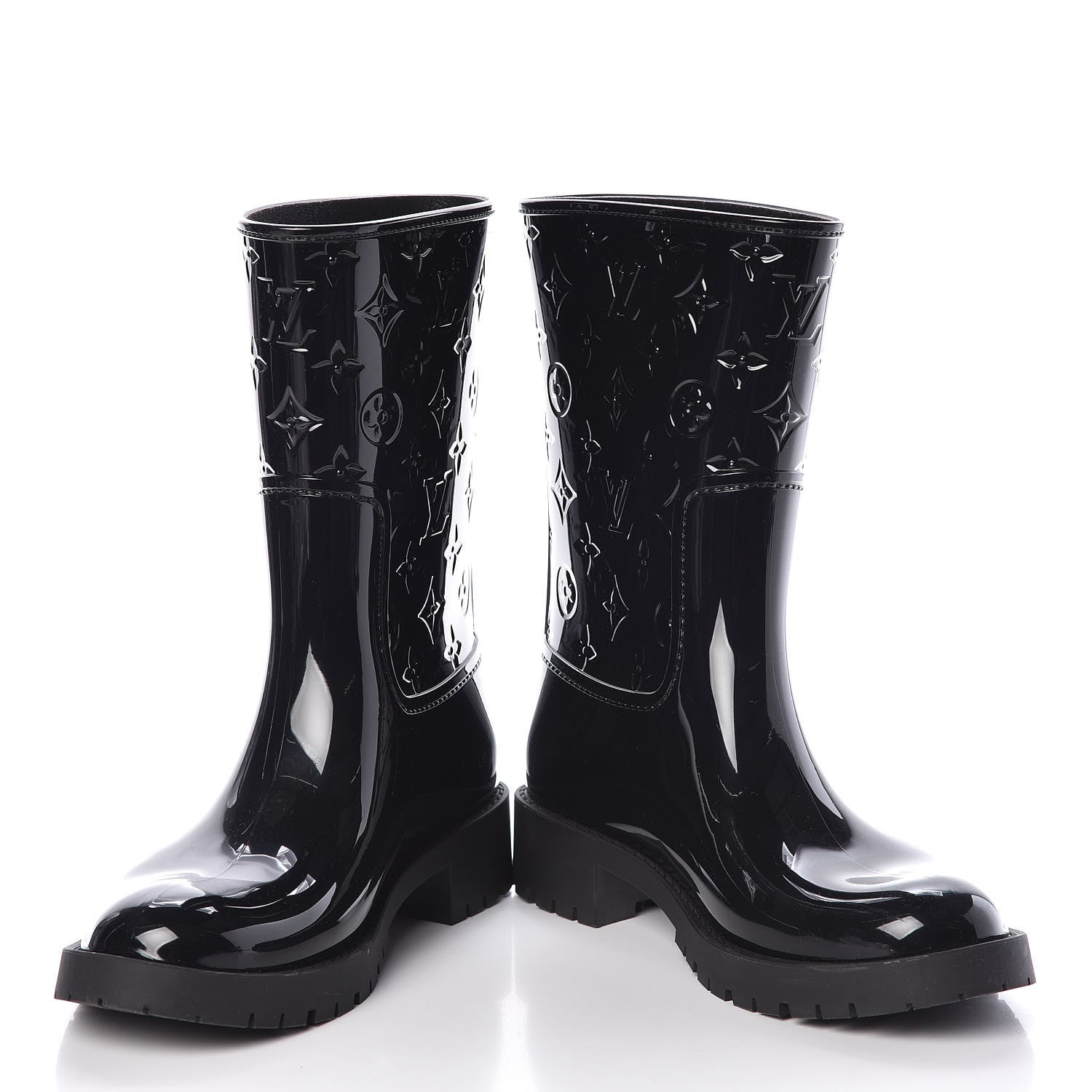 Louis Vuitton Rubber Embossed Monogram Drops Flat Half Boots 39 Black 5 of 11