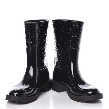 Louis Vuitton Rubber Embossed Monogram Drops Flat Half Boots 39 Black 5 of 11