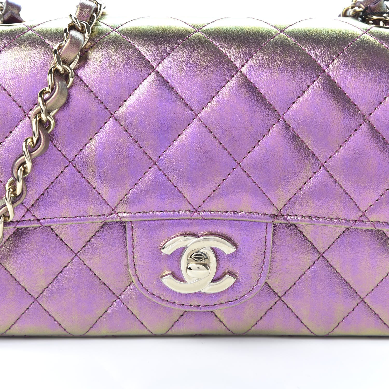 Chanel Iridescent Lambskin Quilted Mini Rectangular Flap Purple 10 of 11