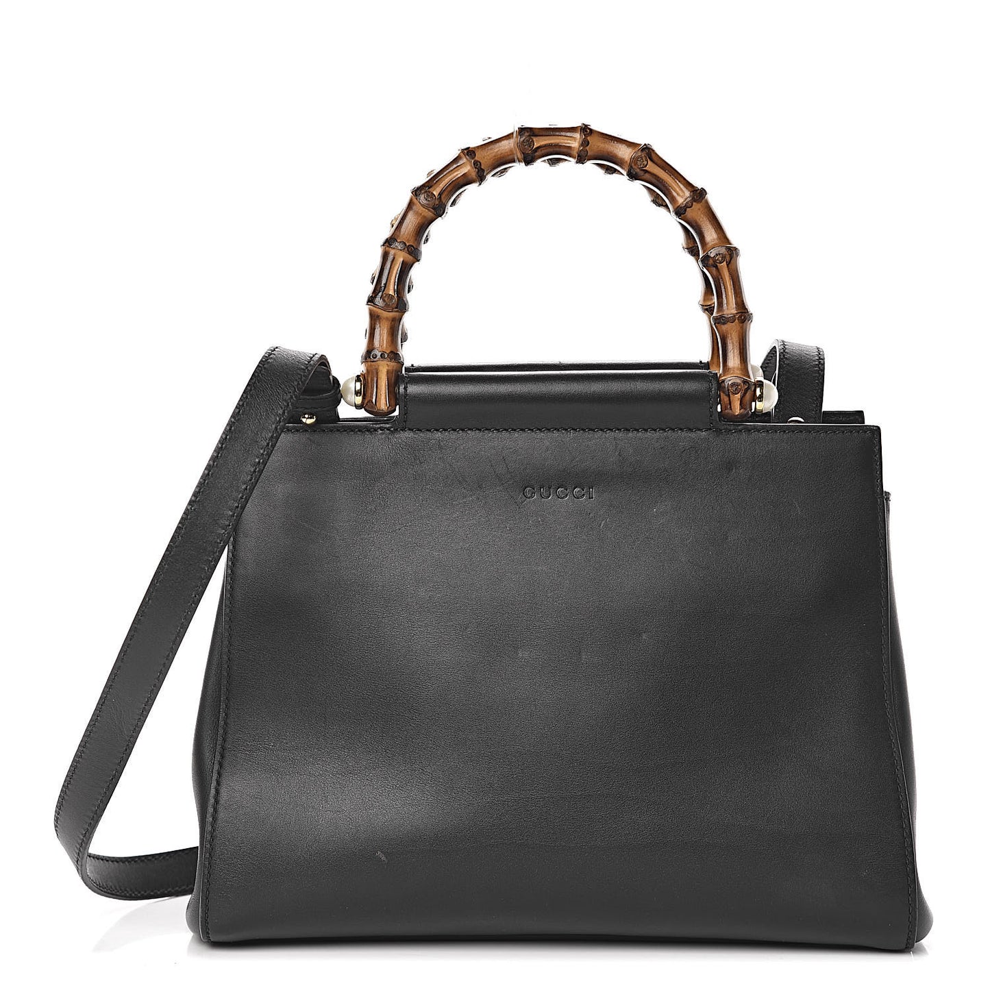 Nappa Bamboo Small Nymphaea Top Handle Bag Black