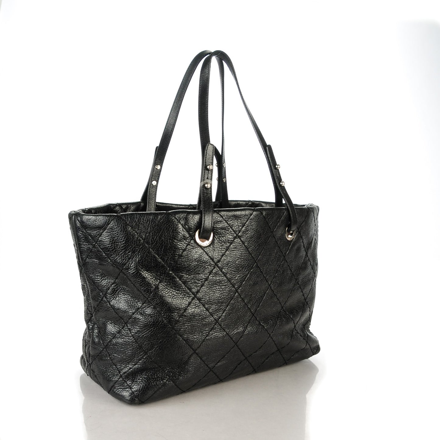 Glazed Calfskin Large On The Road Tote Black