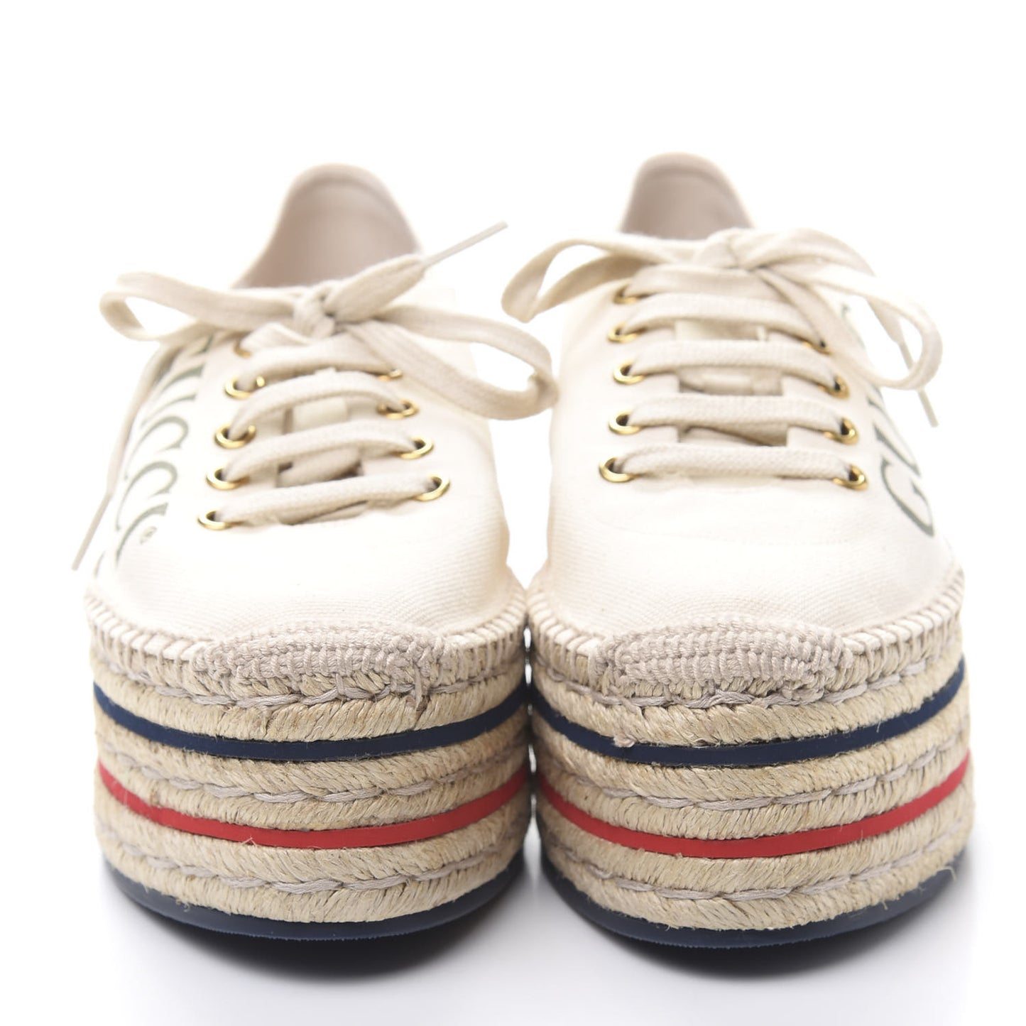 Canvas Logo Lace-Up Platform Espadrilles 39 Greggio Grege