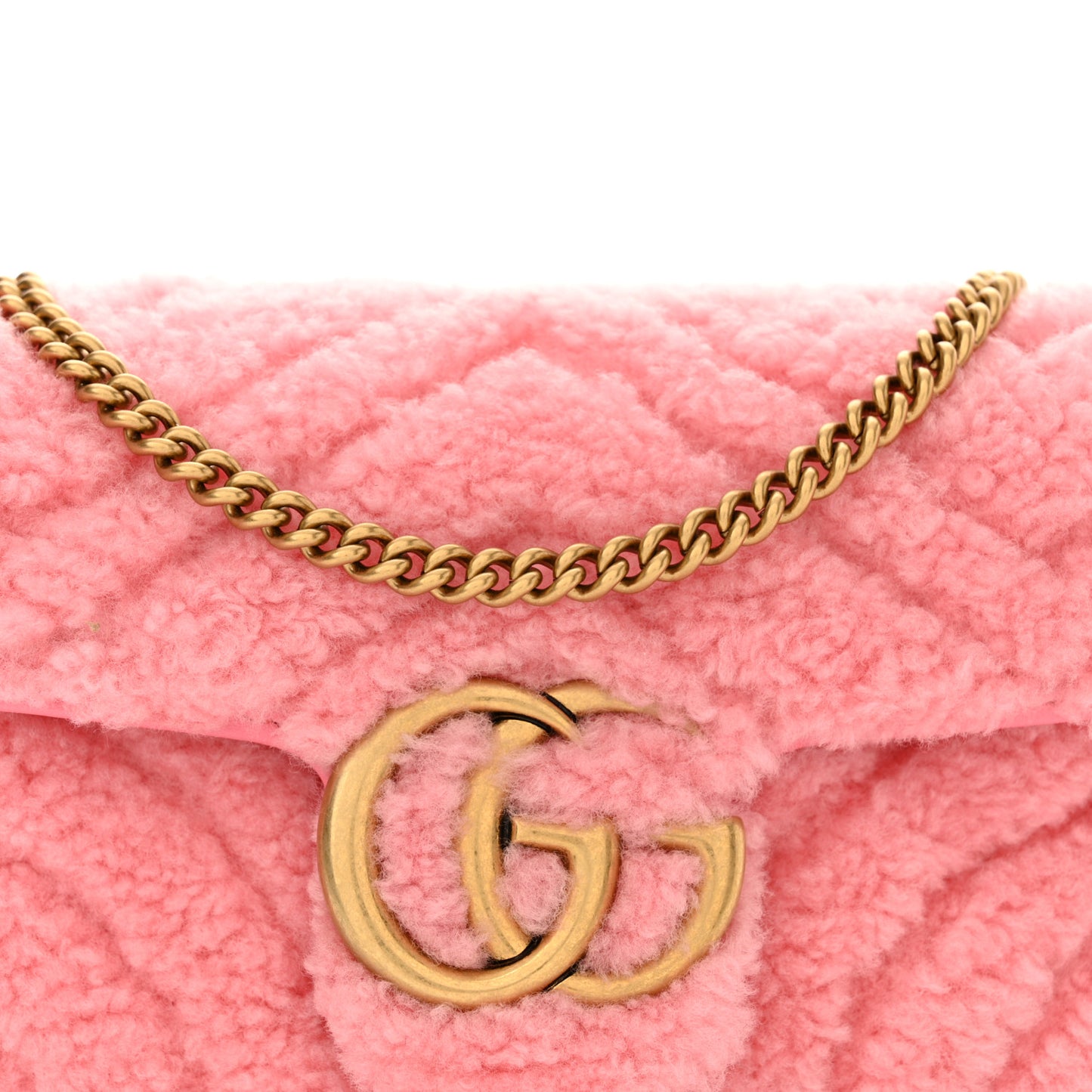 Shearling Matelasse Super Mini GG Marmont Shoulder Bag Lotus Pink