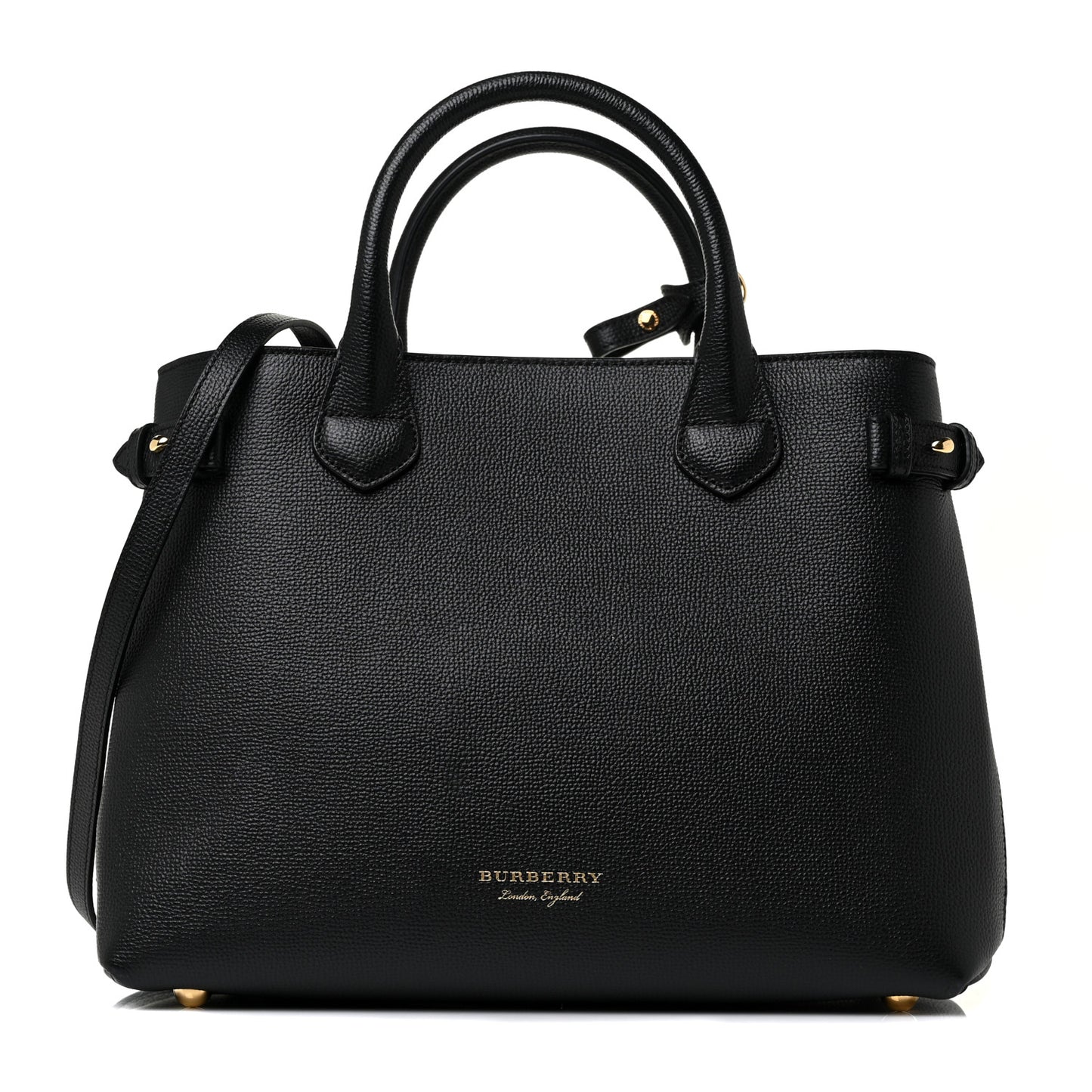 Grainy Calfskin House Check Medium Banner Tote Black