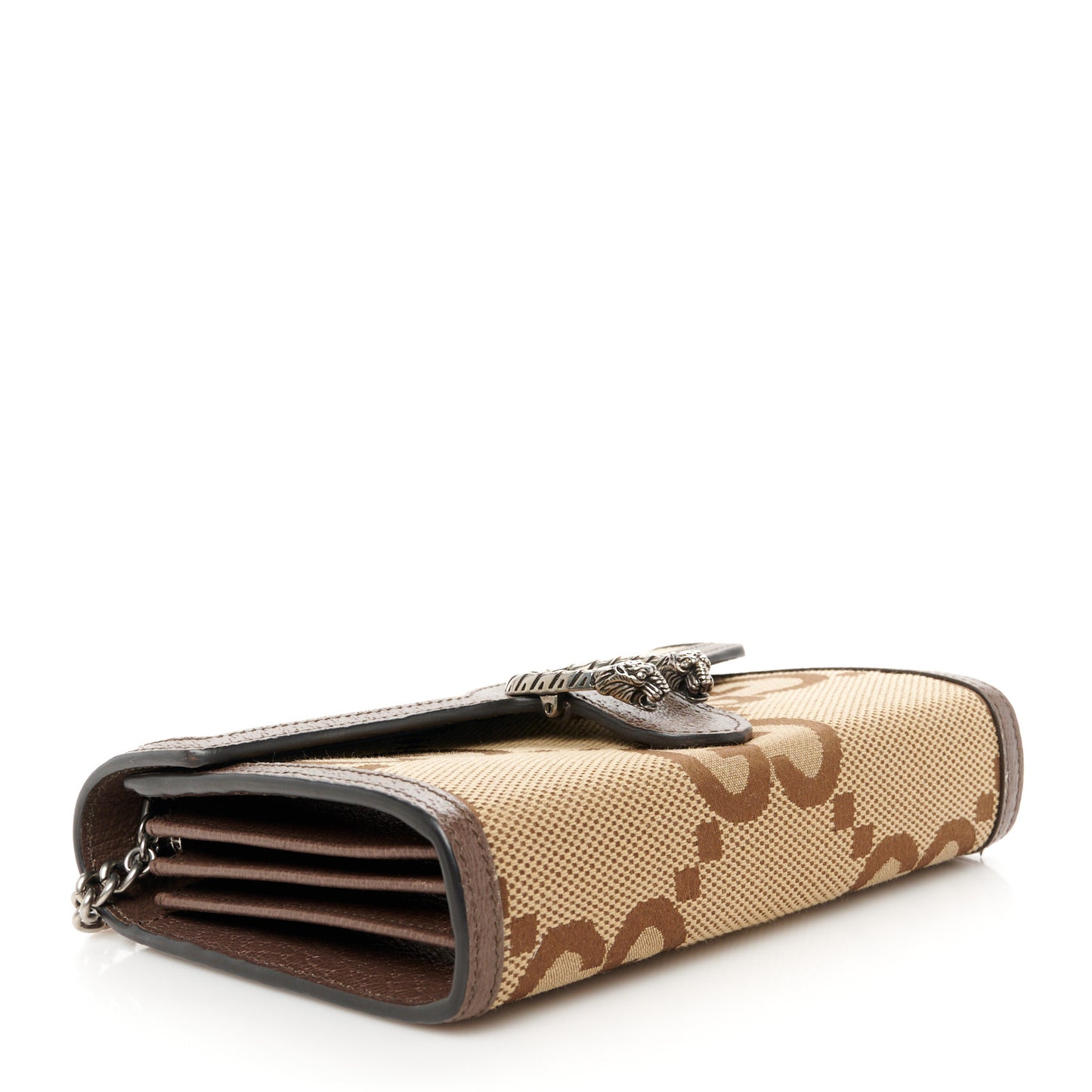 Monogram Jumbo GG Textured Dollar Calfskin Mini Dionysus Chain Wallet Camel Ebony New Acero