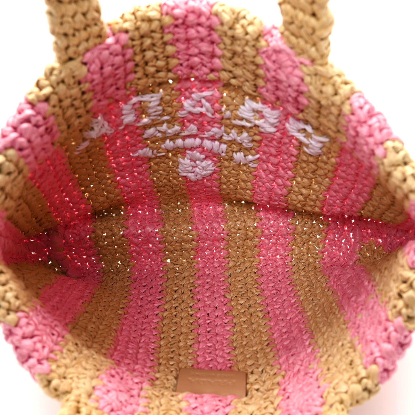Yarn Raffia Effect Crochet Striped Small Logo Tote Naturale Petalo