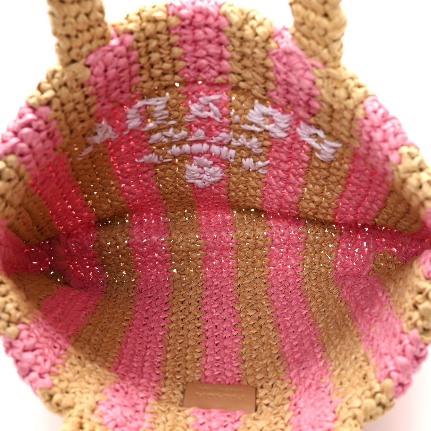 Prada Yarn Raffia Effect Crochet Striped Small Logo Tote Naturale Petalo 5 of 11