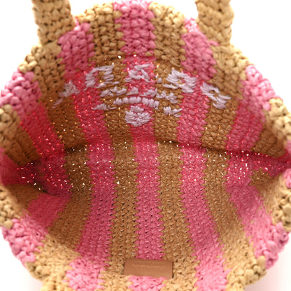 Prada Yarn Raffia Effect Crochet Striped Small Logo Tote Naturale Petalo 5 of 11