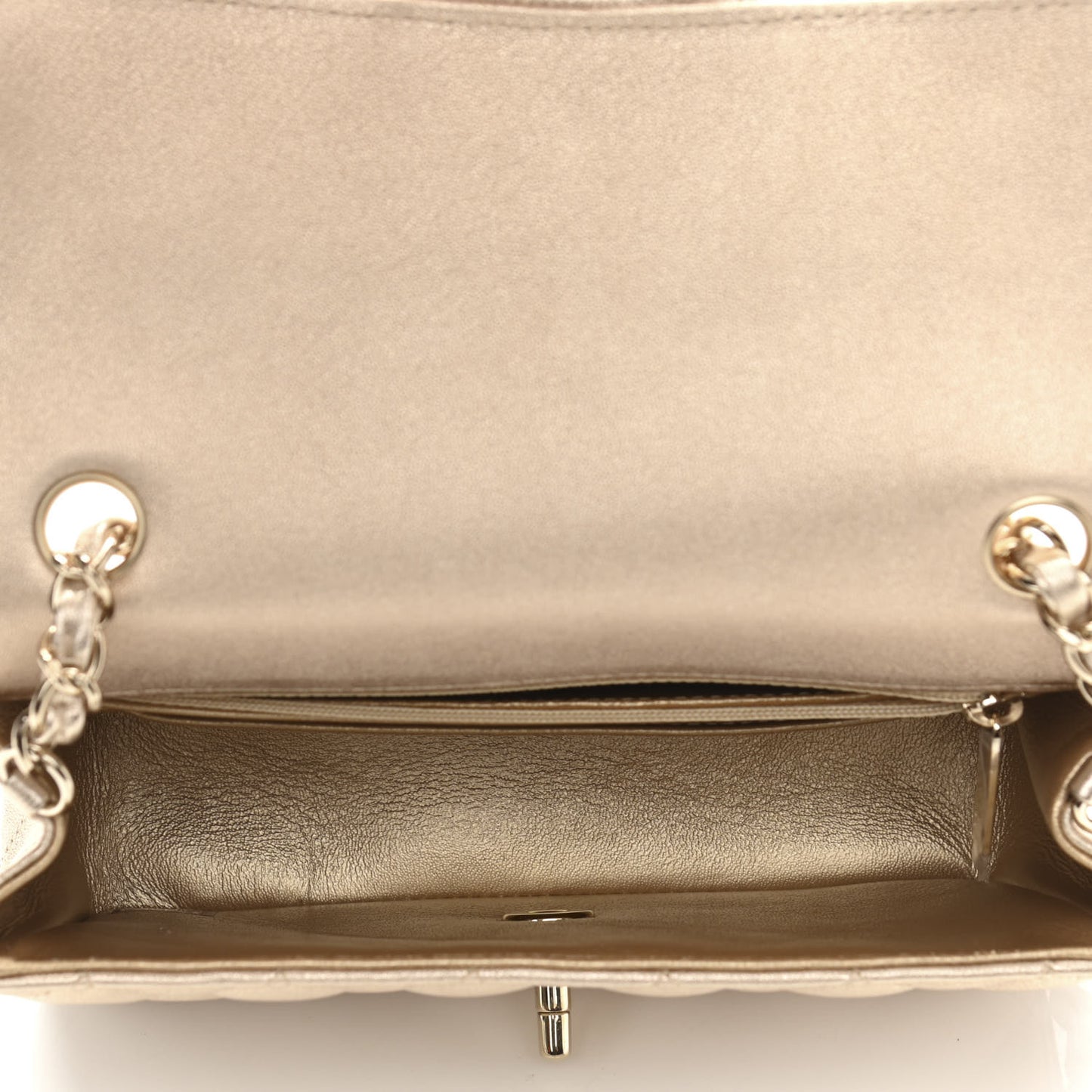 Metallic Lambskin Quilted Mini Rectangular Flap Gold