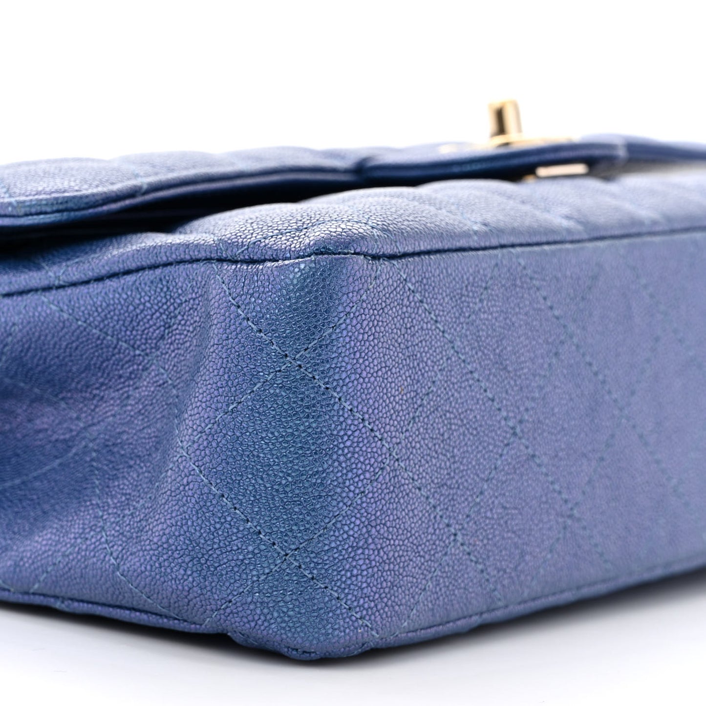 Iridescent Caviar Quilted Medium Double Flap Dark Blue