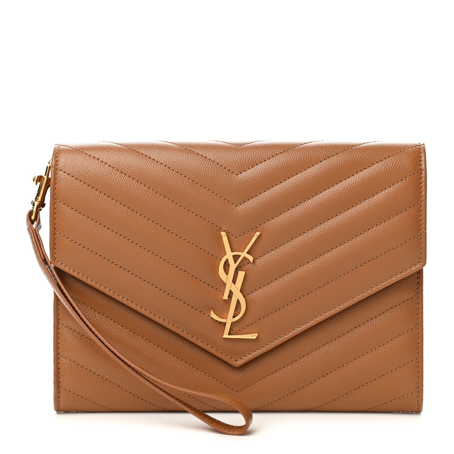 Saint Laurent Grain De Poudre Matelasse Chevron Monogram Cassandre Flap Pouch Natural Dark 1 of 8