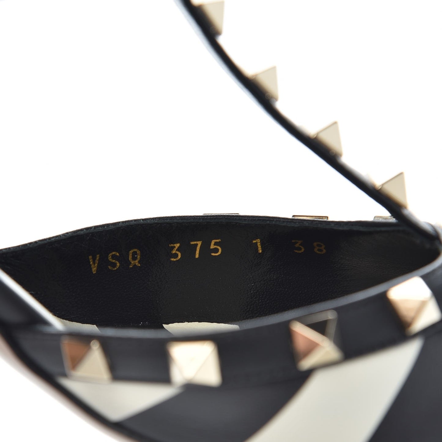 Calfskin Striped Rockstud Ankle Strap 65mm Pumps 38 Light Ivory Black