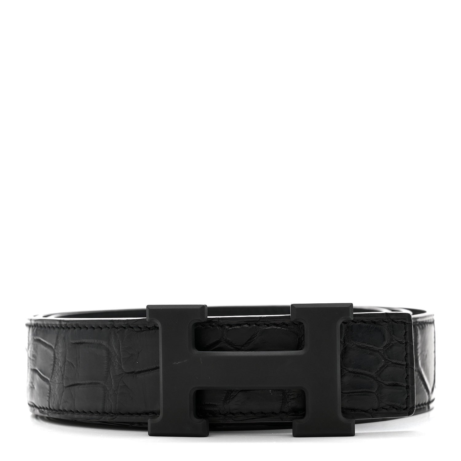 Hermes Matte Porosus Crocodile Monochrome 24mm Mini Constance H Belt 105 42 Black 1 of 5