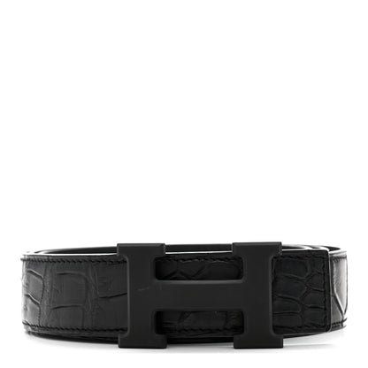 Hermes Matte Porosus Crocodile Monochrome 24mm Mini Constance H Belt 105 42 Black 1 of 5