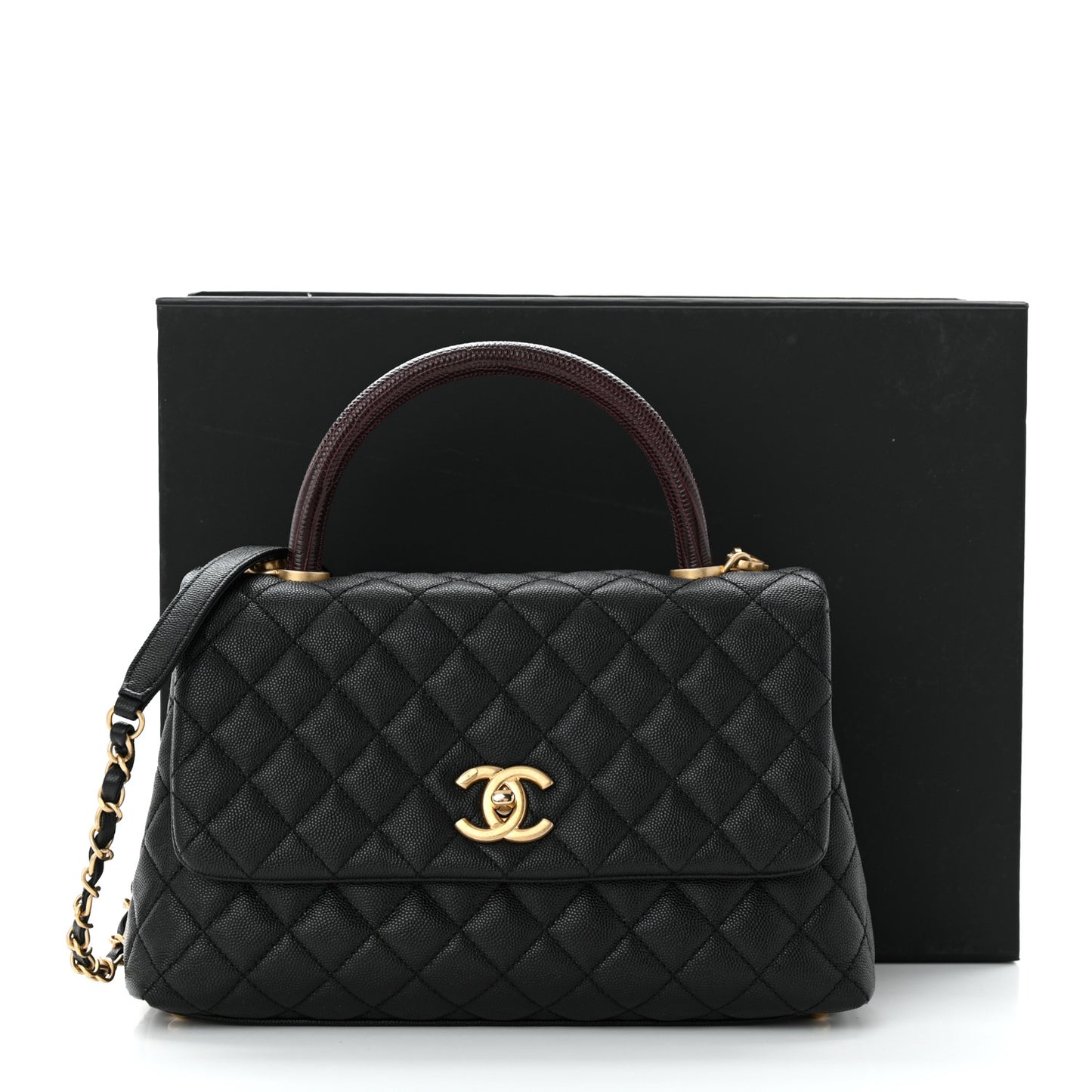 Caviar Lizard Quilted Small Coco Handle Flap Black