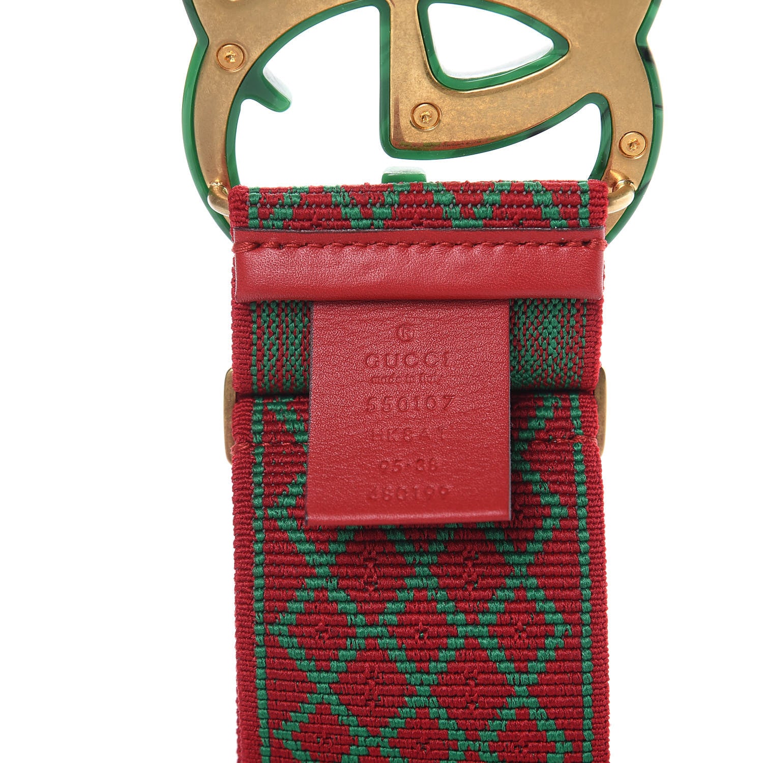 Gucci Diamante Elastic Plexiglass GG Marmont Belt 95 38 Red Green 4 of 5