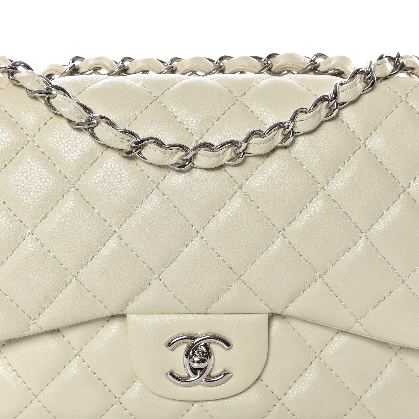 Caviar Jumbo Single Flap Off White