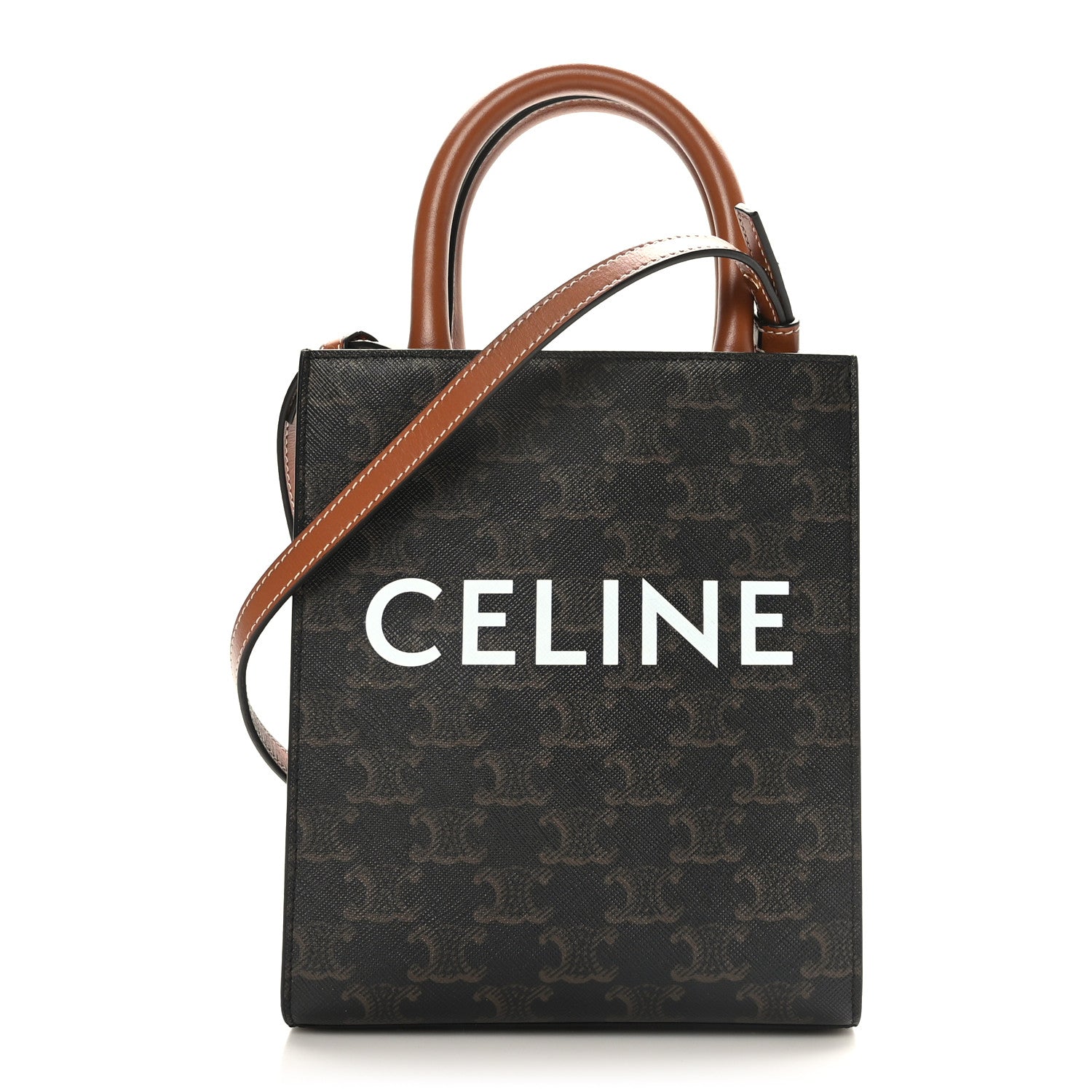 Celine Triomphe Canvas Calfskin Mini Vertical Cabas Tan 1 of 7