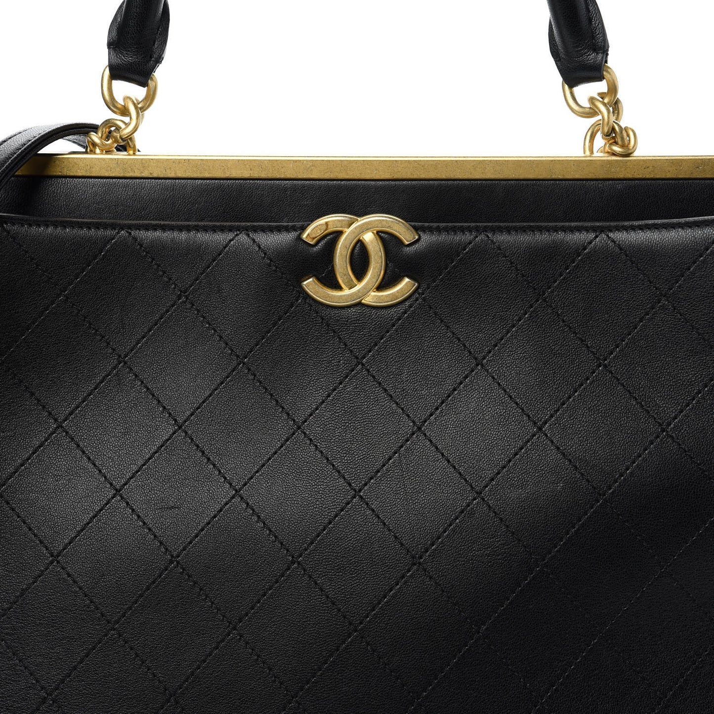 Lambskin Stitched Large Coco Lux Shopping Tote Black