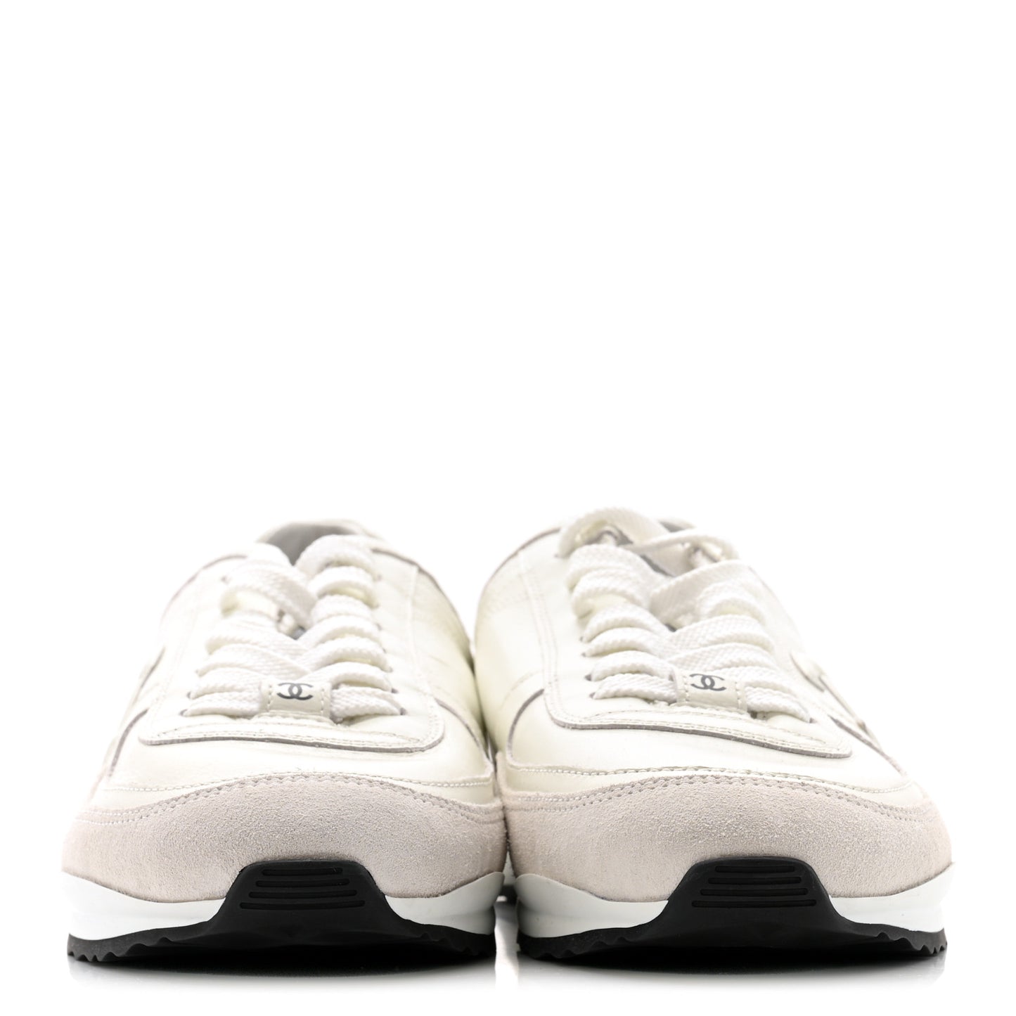 Suede Calfskin Quilted CC Sneakers 38.5 White Black