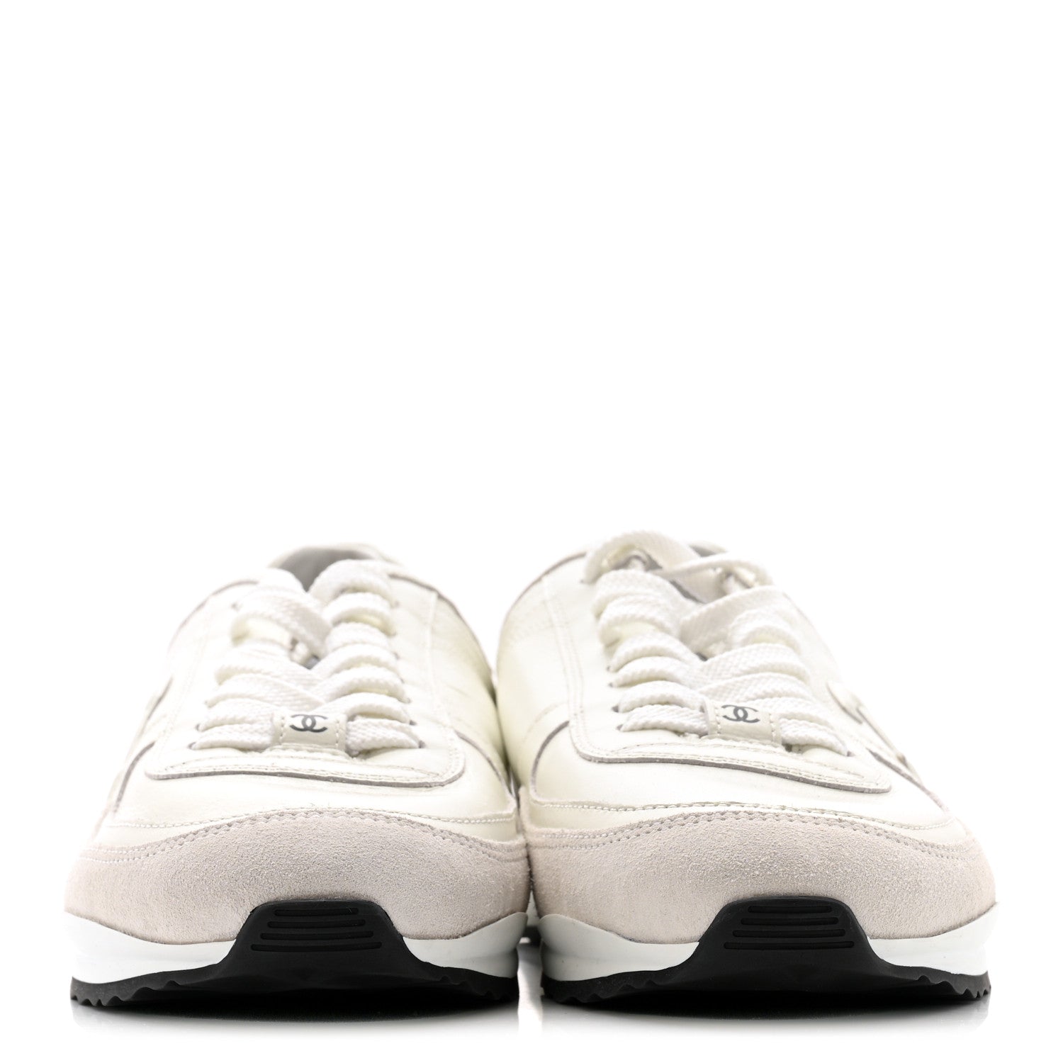 Chanel Suede Calfskin Quilted CC Sneakers 38.5 White Black 3 of 9