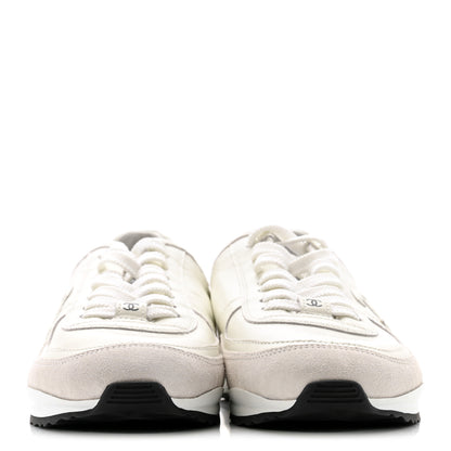 Chanel Suede Calfskin Quilted CC Sneakers 38.5 White Black 3 of 9