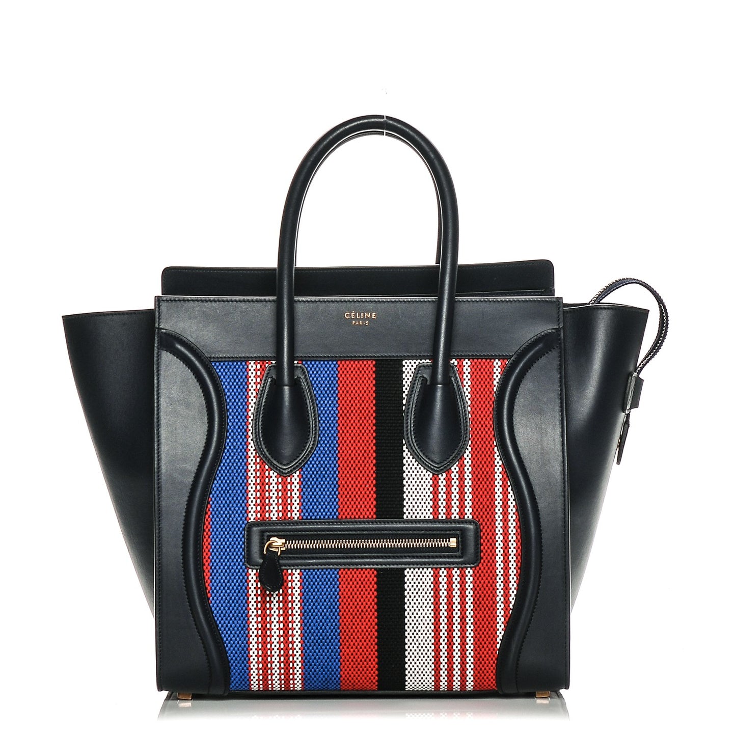 Smooth Calfskin Striped Canvas Mini Luggage Navy Blue