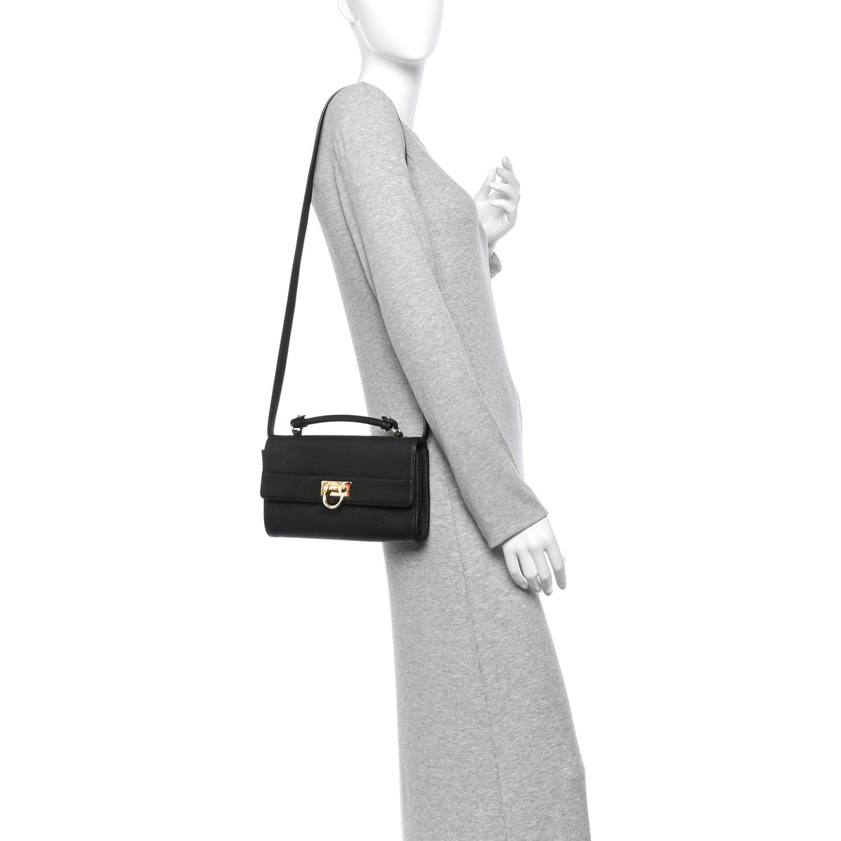 Salvatore Ferragamo Grained Calfskin Ably Shoulder Bag Black 2 of 12