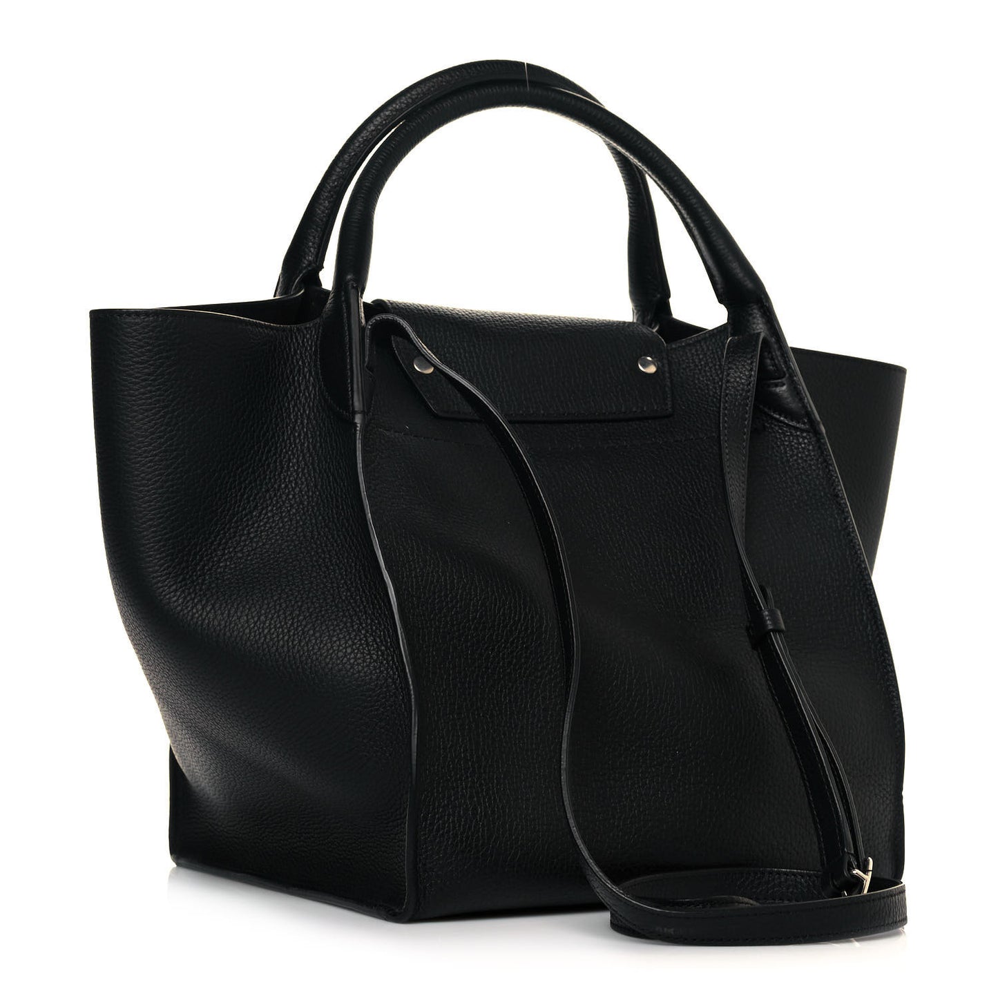 Supple Grained Calfskin Small Long Strap Big Bag Black