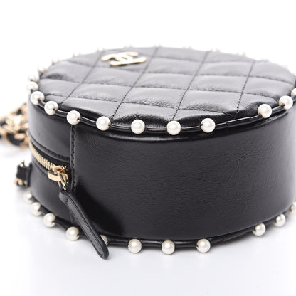 Chanel Calfskin Quilted Pearl Round Clutch With Chain Black 8 of 10