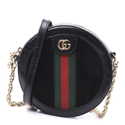 Gucci Suede Patent Web Mini Ophidia Round Shoulder Bag Black 1 of 11