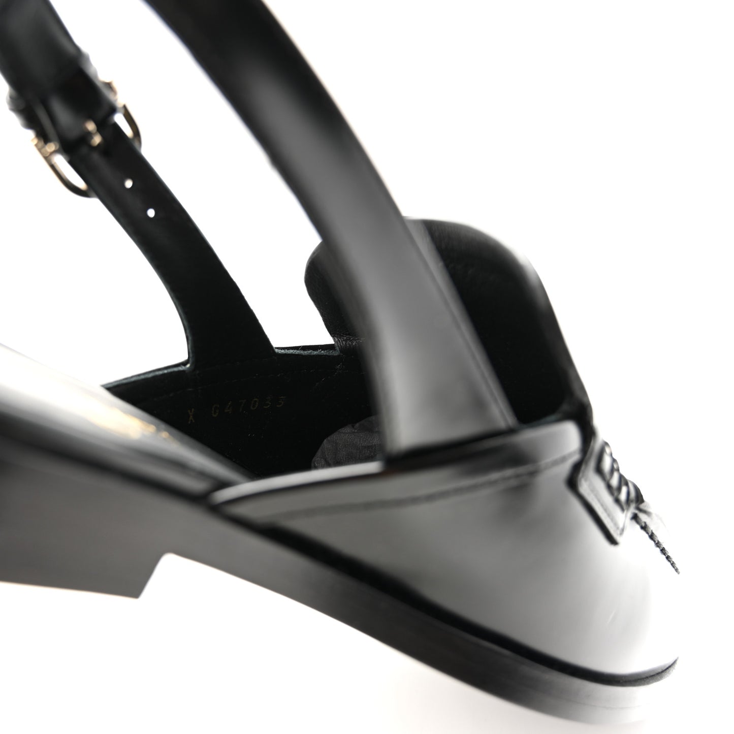 Shiny Calfskin Slingback Loafers 40.5 Black