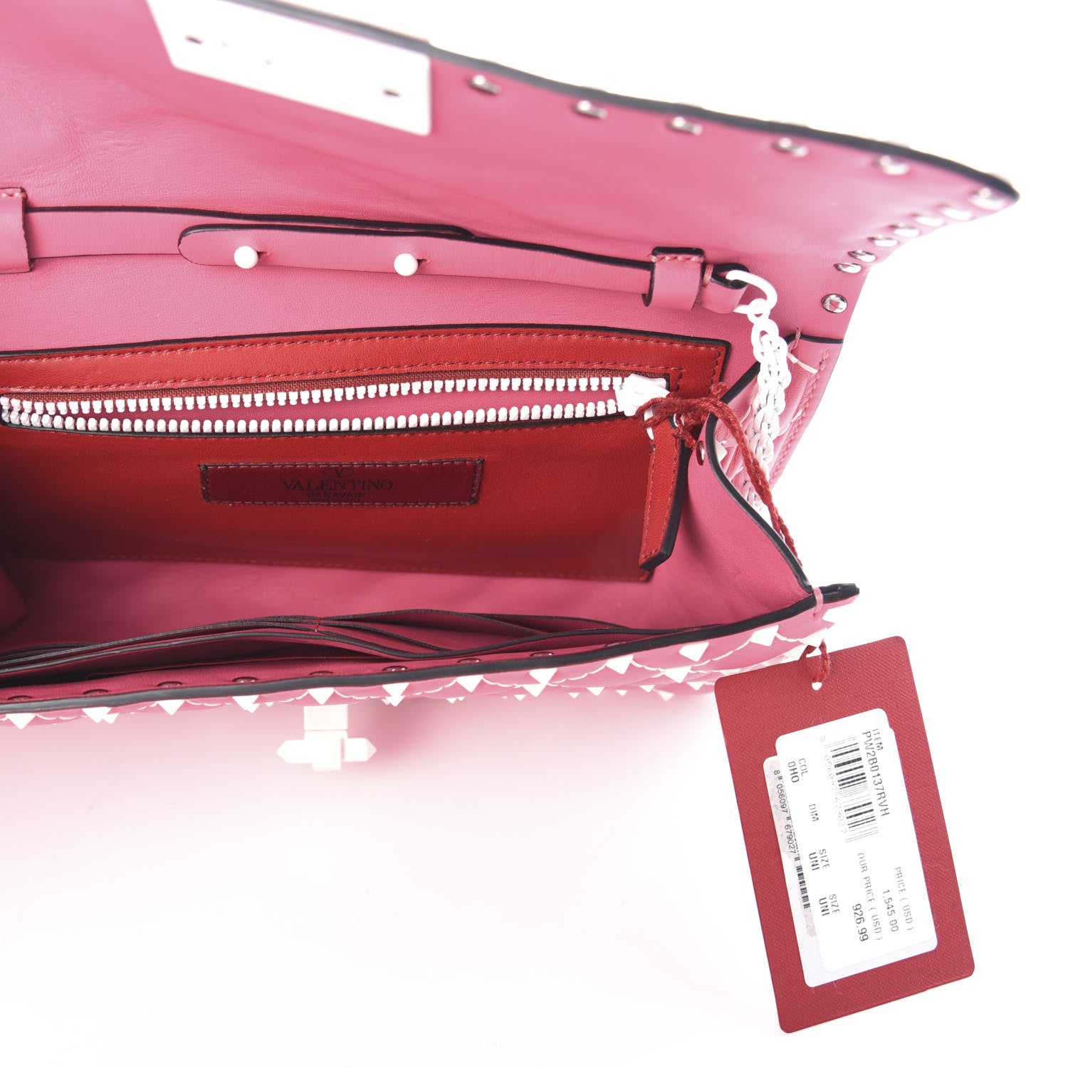 Valentino Garavani Lambskin Free Rockstud Spike Wallet On Chain Shadow Pink 5 of 8
