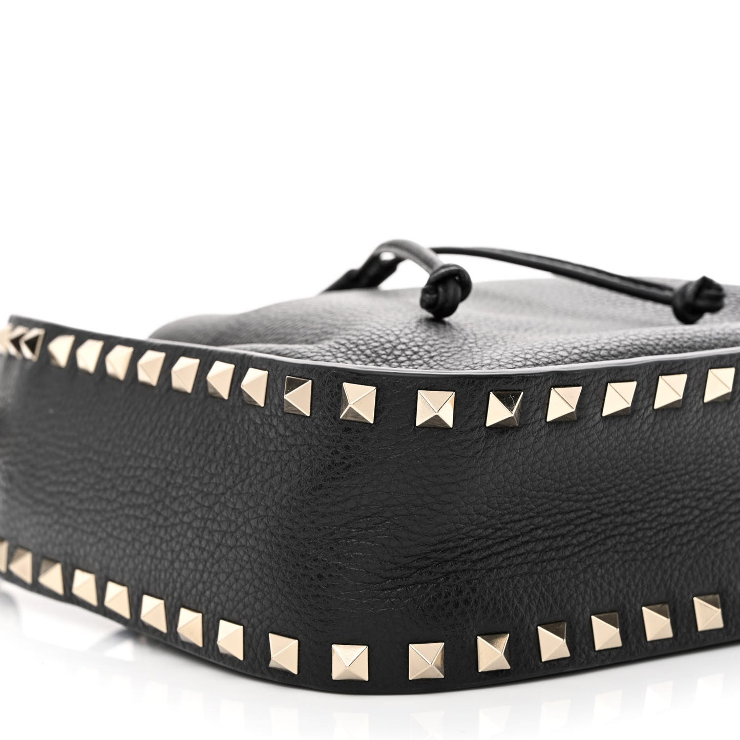 Grained Calfskin Rockstud Bucket Bag Black