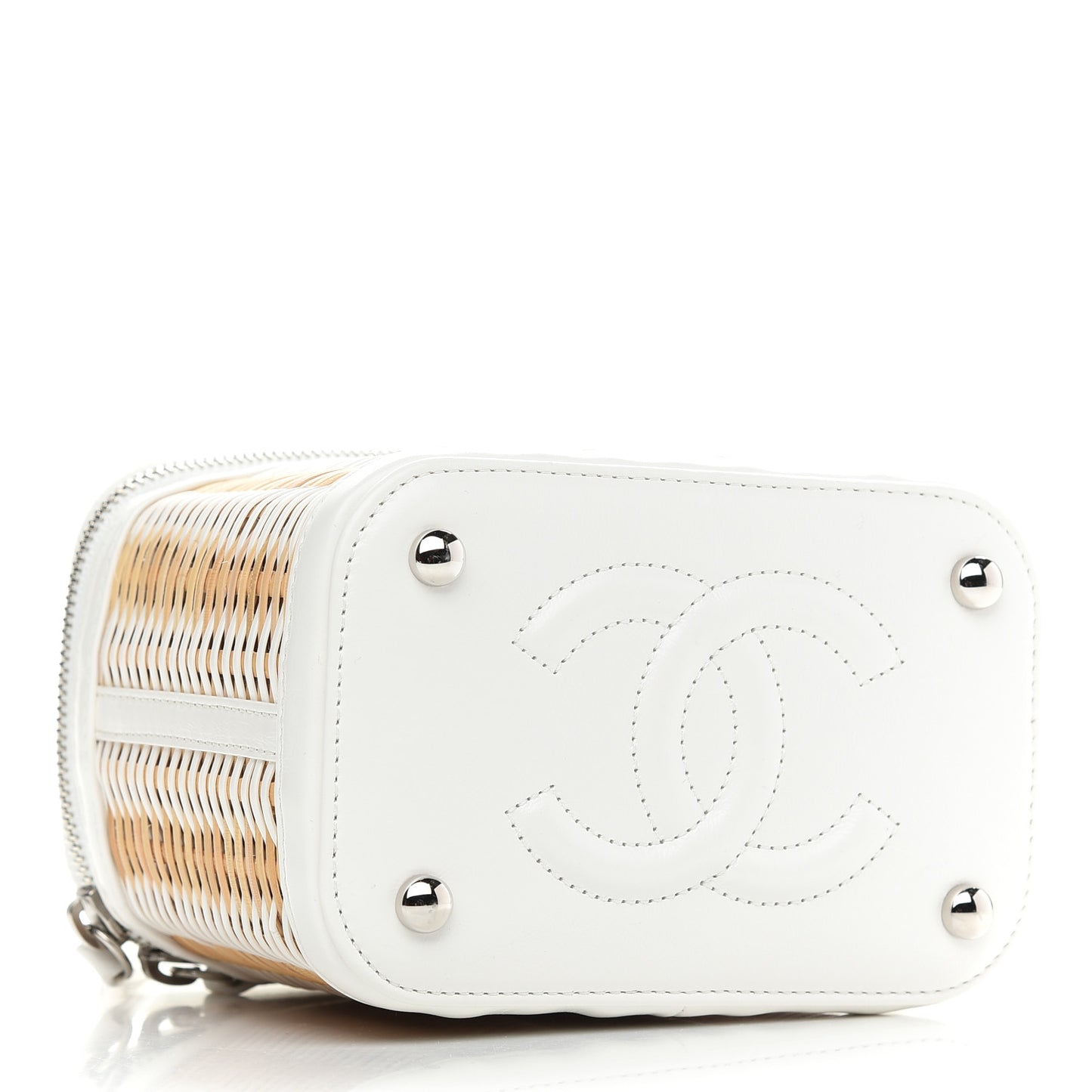 Calfskin Raffia Small Vanity Case Bag White Beige