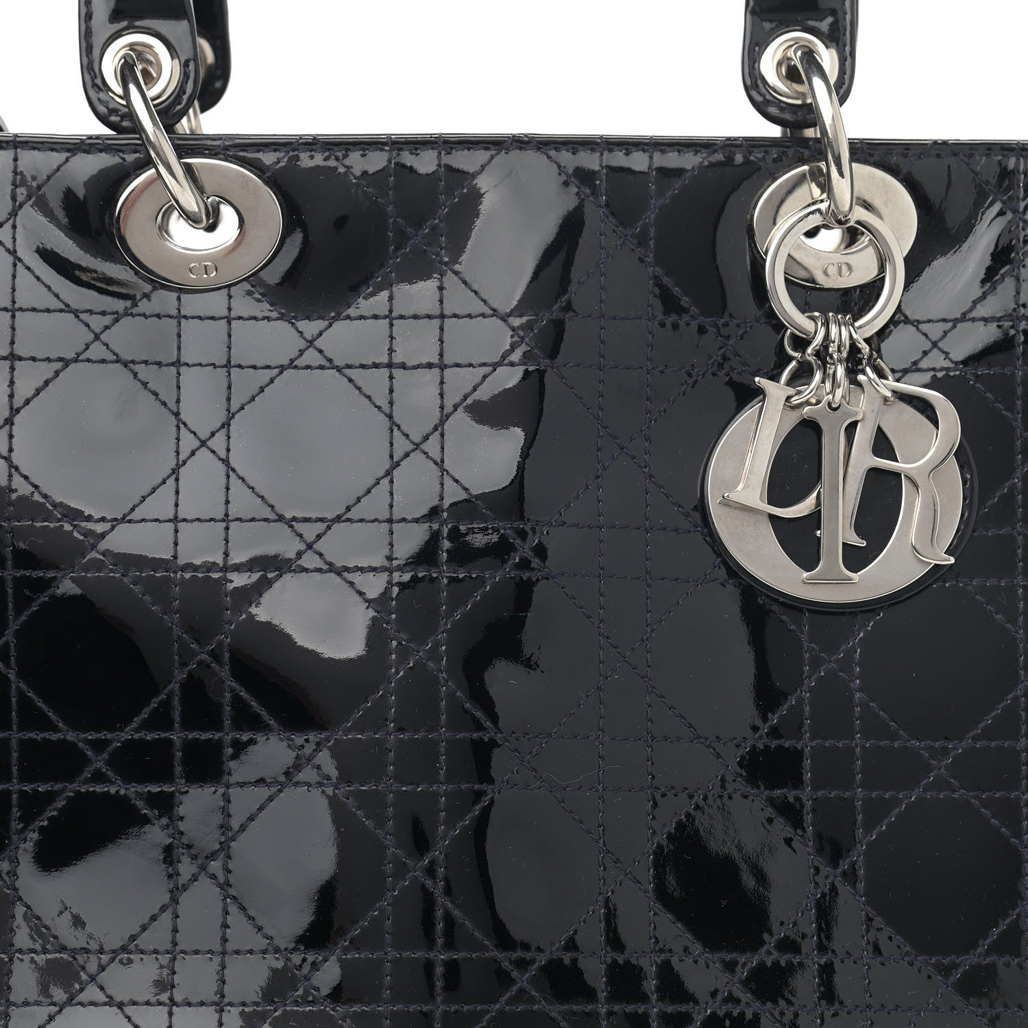 Christian Dior Patent Cannage Stitched Large Lady Dior Dark Navy Blue 8 of 13