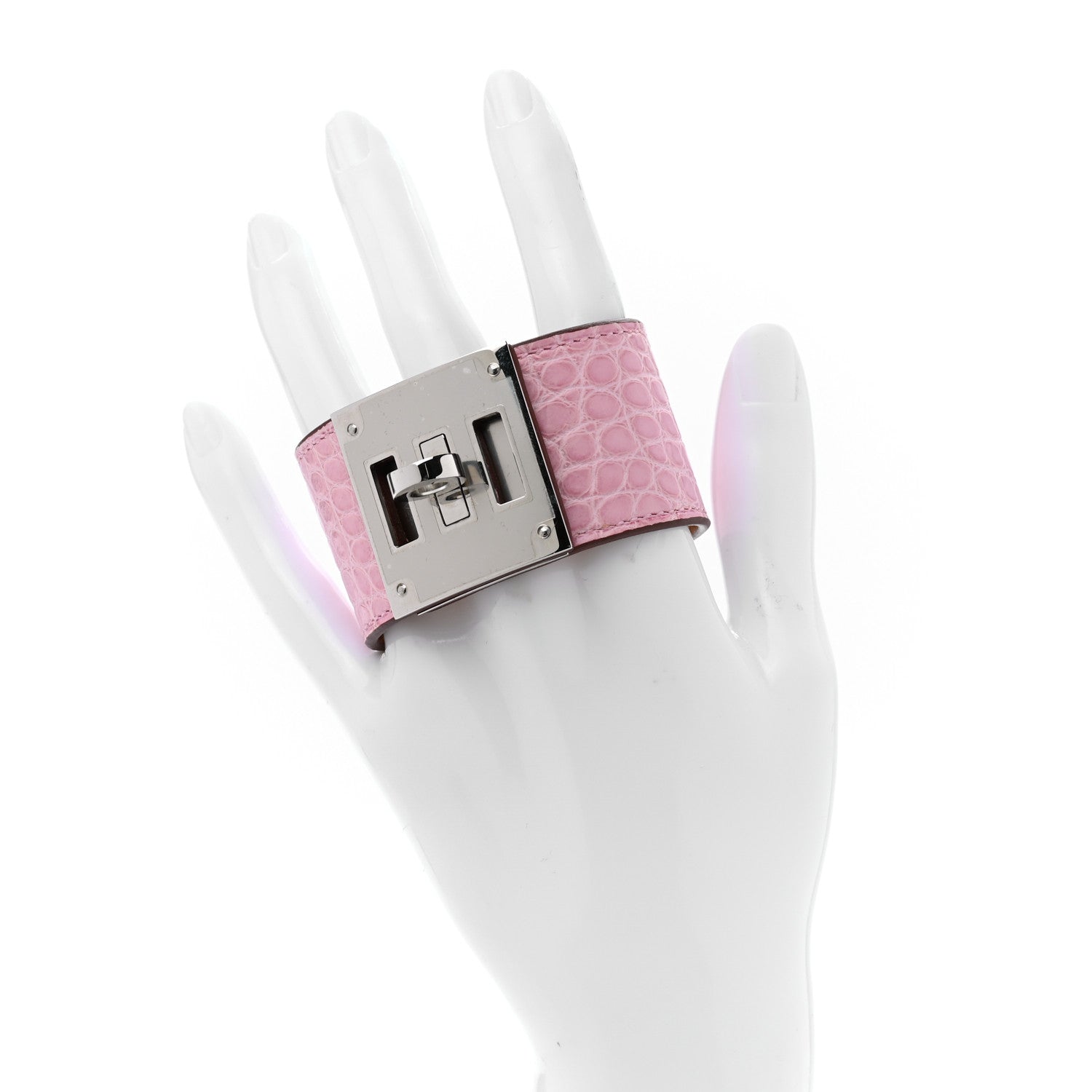 Hermes Matte Alligator Kelly Dog Bracelet T2 5P Pink 2 of 5