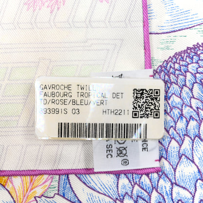Hermes Silk Twill Faubourg Tropical Square 45 Rose Bleu Vert 3 of 3