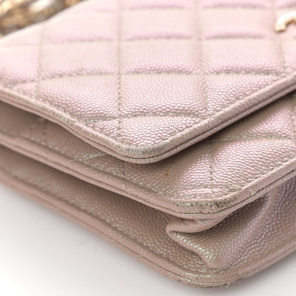 Chanel Iridescent Caviar Quilted Wallet On Chain WOC Beige 20 of 23