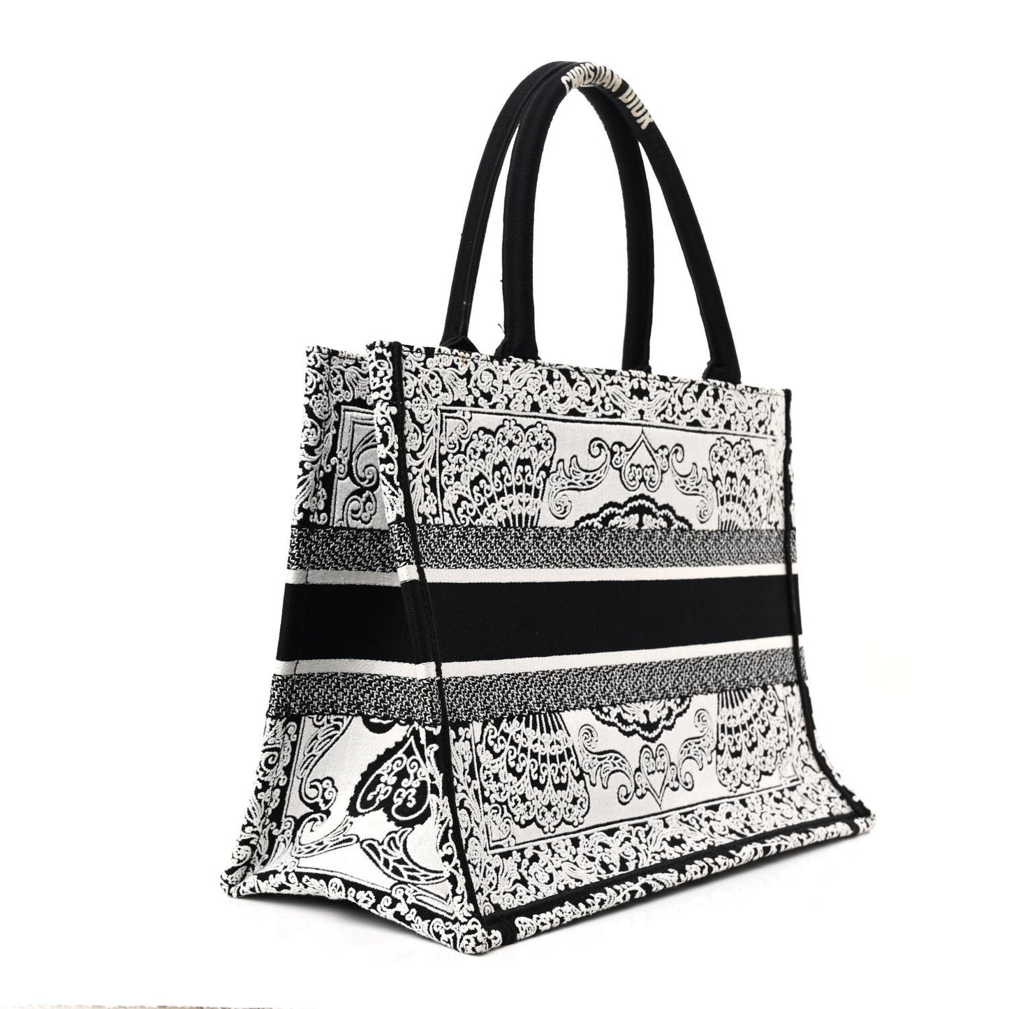 Canvas Embroidered Medium Ornamental Cornely Effect Book Tote Black White